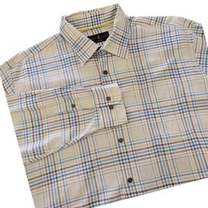 Robert Talbott Button Down Shirt Mens XL Beige Plaid Long Sleeve Cotton